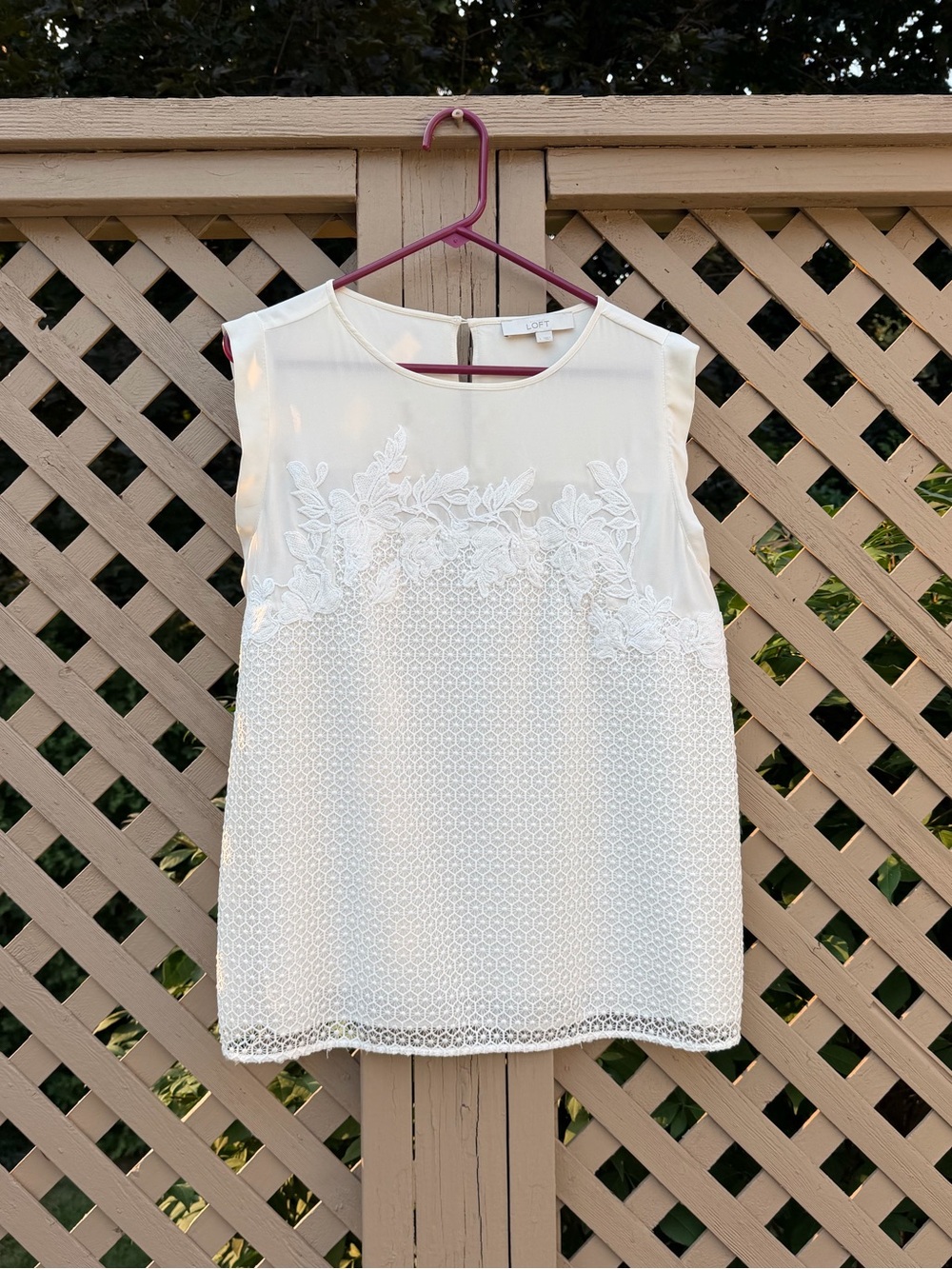 LOFT Neutral Lace Embroidered Sleeveless Top - XL